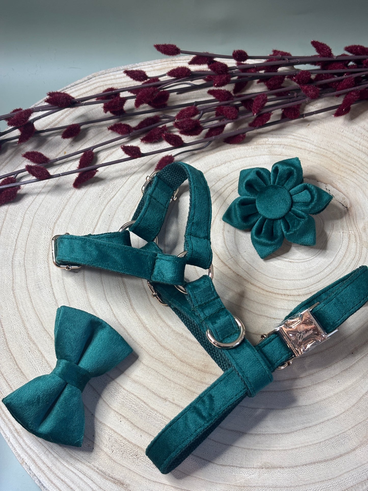 Forest Green Velvet Fully Adjustable Harness
