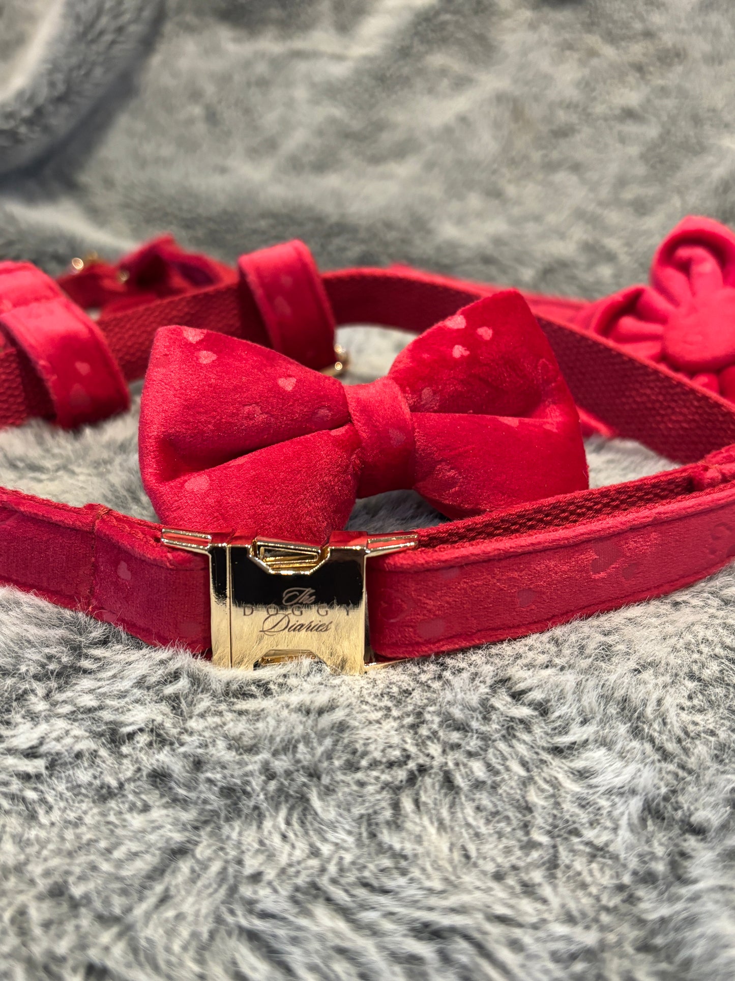 Red Velvet Hearts Bow - Collar Sold Separately