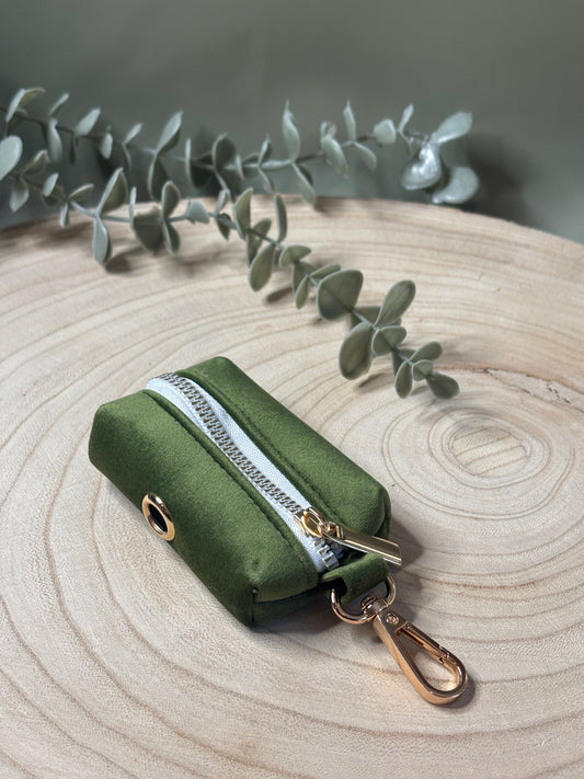 Olive Velvet Poop Bag Holder
